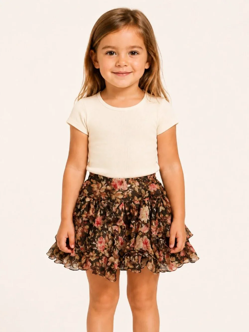 Ralph Lauren Floral Ruffle Tier Flowy Skirt Brown and Pink Girls’ Size 3T Fall